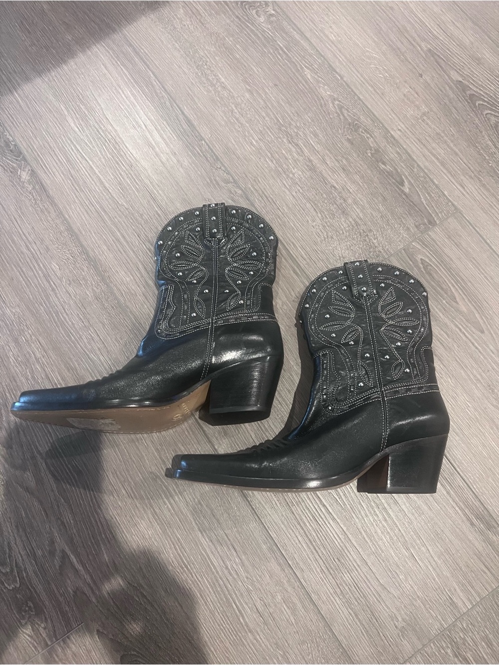 Cole Haan Black Studded Ankle Cowboy Boots